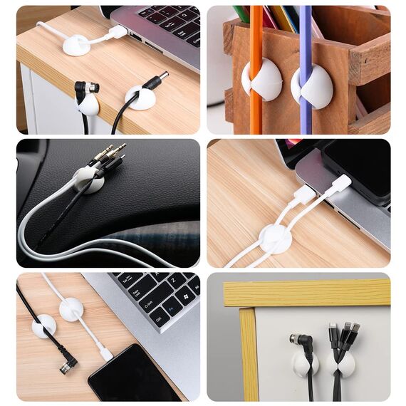 URAQT Kabelclips Kabelhalter, 15 pcs Vielzwecke Kabelführung Kabel Organizer Set für Schreibtisch, Netzkabel, USB Ladekabel, Ladegeräte, Audiokabel (Weiß)