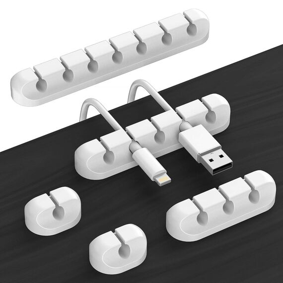 Kabelhalter Kabelclips, 5 Stück Kabelmanagement Selbstklebend Kabel Organizer für Schreibtisch, Netzkabel, USB Ladekabel, Kabelführung, Audiokabel, Büro und Privatanwender, Weiß