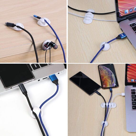 Kabelclips Kabelhalter, URAQT Vielzwecke Kabelführung Kabel Organizer Set für Schreibtisch, Netzkabel, USB Ladekabel, Ladegeräte, Audiokabel (# Weiß 20pcs)