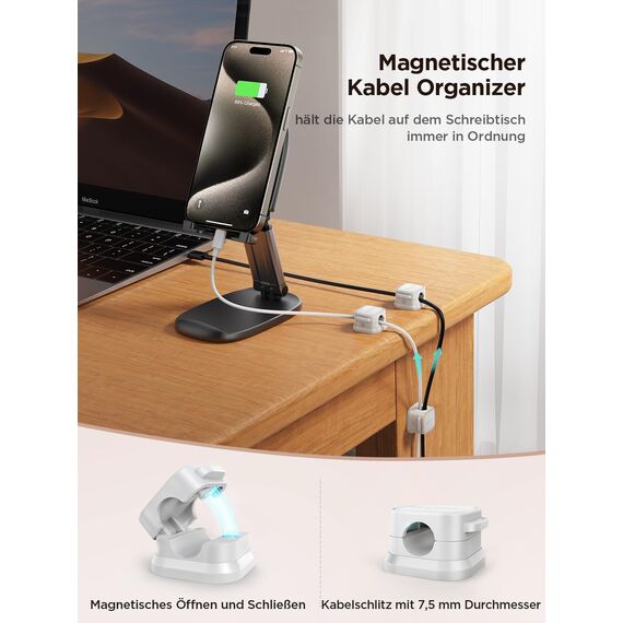 JOYROOM 12 Stück Kabelhalter Kabelclips Verstellbare Kabel Organizer Magnetische Kabelmanagement Selbstklebend Kabelhalter für Schreibtisch, Nachttisch, Ladekabeln, HDMI, USB, Audiokabel, Weiß
