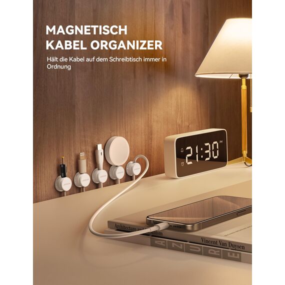 JOYROOM 6 Stück Kabelhalter Kabelmanagement Magnetische Kabel Organizer Selbstklebende Kabelclips für Schreibtisch, Nachttisch, Ladekabel, HDMI, USB, Audio-Kabel, Büro, Haus, Weiß