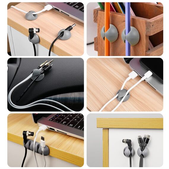 URAQT Kabelclips Kabelhalter, 30pcs Vielzwecke Kabelführung Kabel Organizer Set für Schreibtisch, Netzkabel, USB Ladekabel, Ladegeräte, Audiokabel (Grau)