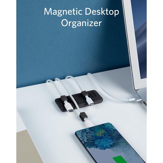 Anker Magnetischer Kabelhalter - Mehrzweck-Kabelmanager für Schreibtische Mit 5 Clips für Lightning, USB-C, Mikro-Kabel - Haftet auf Holz, Marmor, Metall, Glas (Schwarz)