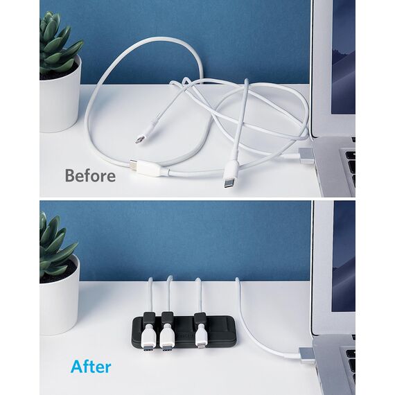 Anker Magnetischer Kabelhalter - Mehrzweck-Kabelmanager für Schreibtische Mit 5 Clips für Lightning, USB-C, Mikro-Kabel - Haftet auf Holz, Marmor, Metall, Glas (Schwarz)