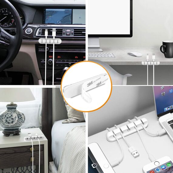 Kabelhalter Kabelclips, 5 Stück Kabelmanagement Selbstklebend Kabel Organizer für Schreibtisch, Netzkabel, USB Ladekabel, Kabelführung, Audiokabel, Büro und Privatanwender, Weiß