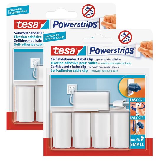 tesa Powerstrips Kabelclip/Kabel Clip selbstklebend/Zur Fixierung von Kabeln/In Weiß (2 x 5 Clips)