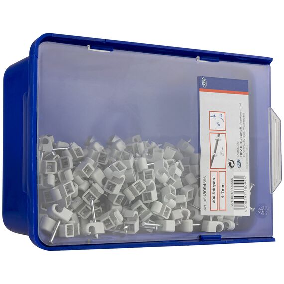 REV Expressschellen, 300 St. Nagelschellen - Kabelschellen, 4-7mm, Nagel mit Ø 2mm, Kunststoff, grau