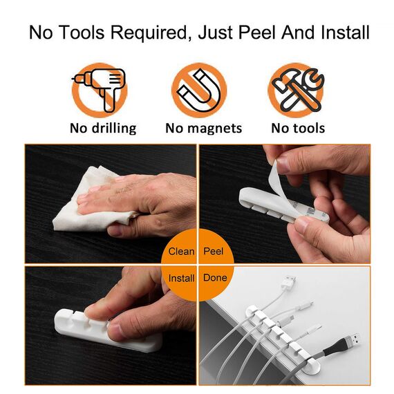 Kabelhalter Kabelclips, 5 Stück Kabelmanagement Selbstklebend Kabel Organizer für Schreibtisch, Netzkabel, USB Ladekabel, Kabelführung, Audiokabel, Büro und Privatanwender, Weiß