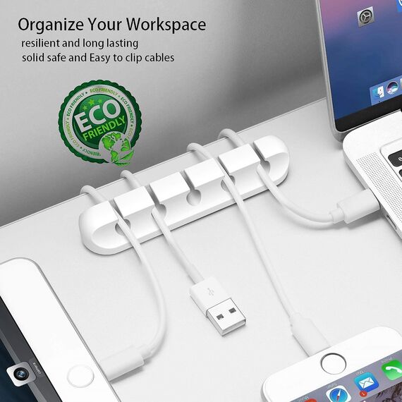 Kabelhalter Kabelclips, 5 Stück Kabelmanagement Selbstklebend Kabel Organizer für Schreibtisch, Netzkabel, USB Ladekabel, Kabelführung, Audiokabel, Büro und Privatanwender, Weiß