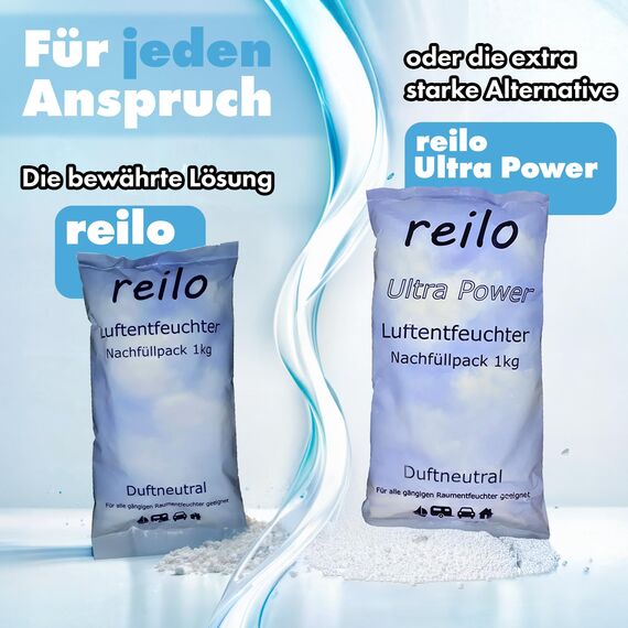 reilo 10x 1kg Luftentfeuchter Granulat (Calciumchlorid), Raumentfeuchter im Vliesbeutel, Nachfüllpacks für Luftentfeuchterboxen 900 bis 1200 g, Staffelpreis, für Auto, Schlafzimmer, Keller