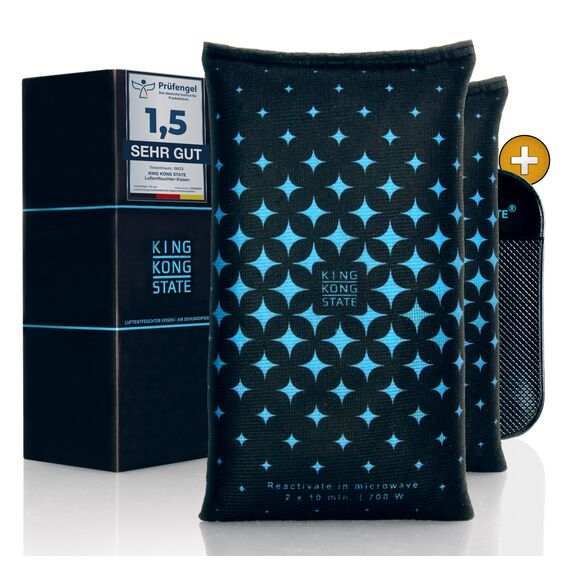 King Kong State Luftentfeuchter für Autos 2-Pack - Entfeuchter-Kissen 2x 1kg für beschlagene Autoscheiben - mit wiederverwendbarer Antibeschlag-Füllung und Anti-Rutsch-Pad