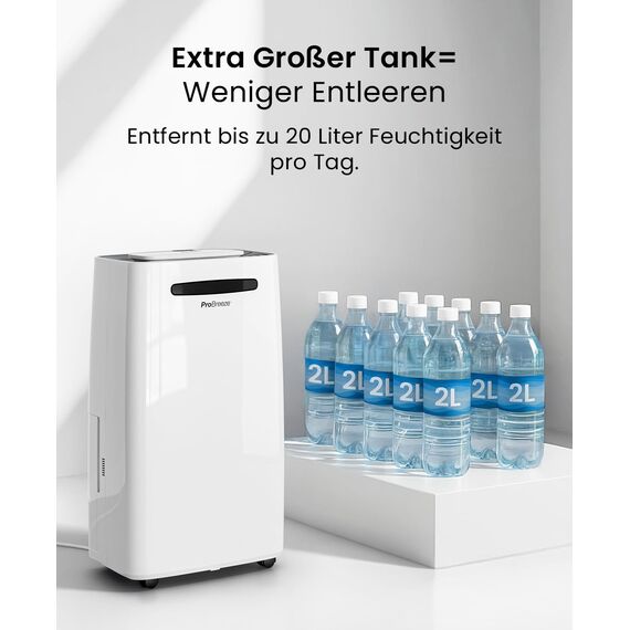 Pro Breeze Luftentfeuchter 20L in 24h Entfeuchtungsleistung - Raumgröße ca. 195m³ (~30 m²) - mit 4 Betriebsarten, Digitalanzeige, Ablaufschlauch, Wäschetrocknung, Timer - Gegen Feuchtigkeit, Schimmel