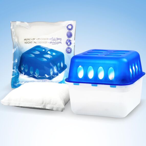 Stimo 4x Luftentfeuchter Box mit 8 Nachfüllpacks Raumentfeuchter Feuchtigkeits-Stopper mit Granulat - Beutel (4x Box + 8x Nachfüllpack 400g)