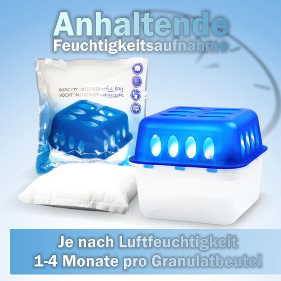 Stimo 4x Luftentfeuchter Box mit 8 Nachfüllpacks Raumentfeuchter Feuchtigkeits-Stopper mit Granulat - Beutel (4x Box + 8x Nachfüllpack 400g)