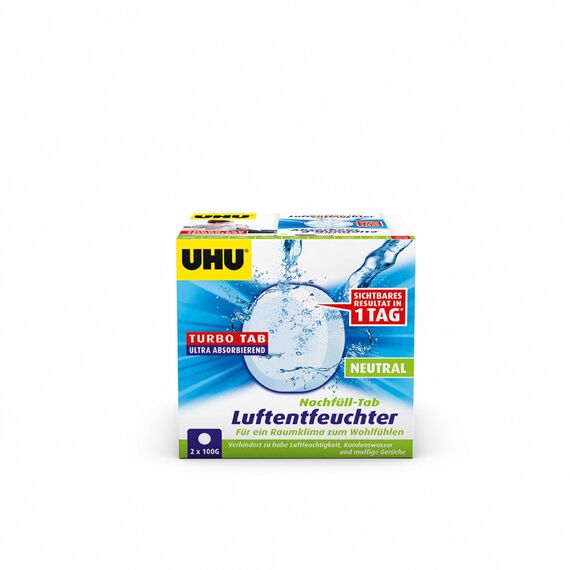 UHU Luftentfeuchter Nachfüll-Tab, Für ein Raumklima zum Wohlfühlen bis zu 5 m², 2 x 100g, Neutral 50505