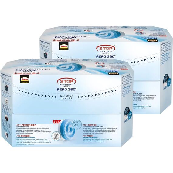 Pattex AERO 360° Neutral Tabs Nachfüllpack 2er-Set (2x 4er-Pack), reduzieren Feuchtigkeit und schlechte Gerüche, Nachfülltabs für den Luftentfeuchter AERO 360°