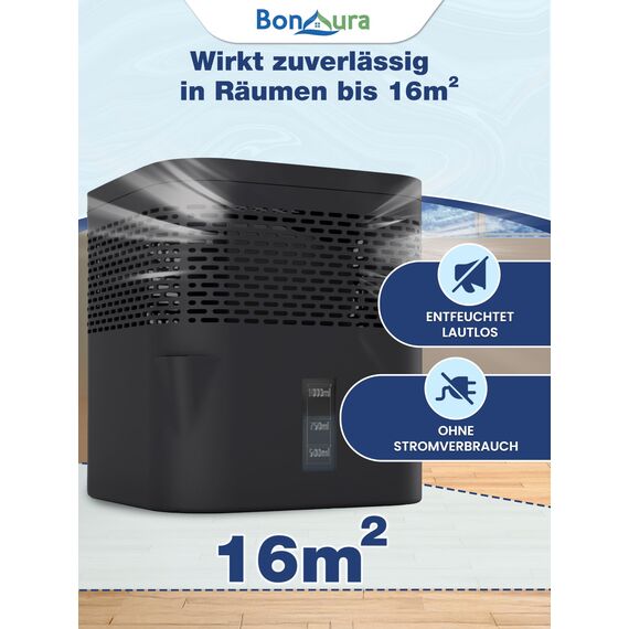 BonAura® Luftentfeuchter ohne Strom - Raumentfeuchter für Keller, Bad uvm. - 450g Luftenfeuchter Nachfüllpack inklusive - Entfeuchter und Luftentfeuchter Granulat im Set - Schutz vor Schimmel
