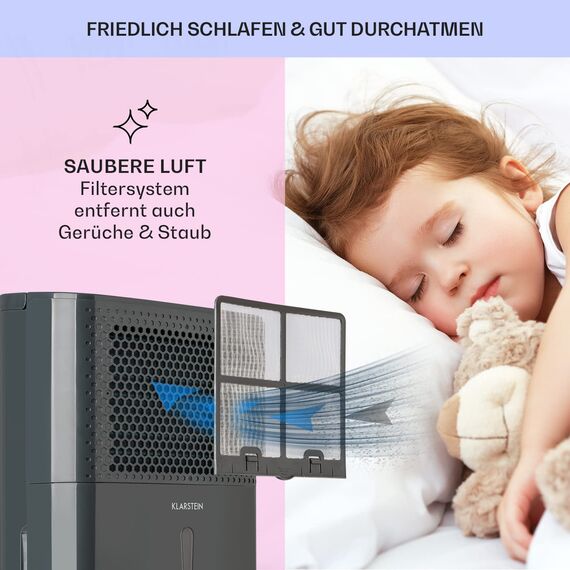 Klarstein Luftentfeuchter & Luftreiniger Elektrisch, 10 L Raumentfeuchter Klein für Wohnung Schlafzimmer Badezimmer Keller, Effizienter Bad/Raum Entfeuchter, Elektrischer & Kleiner Luftentfeuchter