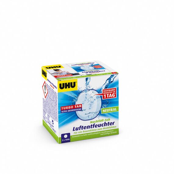 UHU Luftentfeuchter Nachfüll-Tab, Für ein Raumklima zum Wohlfühlen bis zu 5 m², 2 x 100g, Neutral 50505