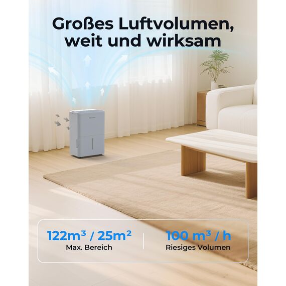 Newentor 12L Luftentfeuchter Elektrisch Keller 35dB, Entfeuchter Elektrisch Keller mit Ablaufschlauch 1m, Raumentfeuchter Elektrisch 25m²/122m³, 10 J. Gar., Filter, Timer