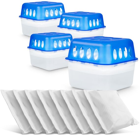 Koopmann 4X Ultra Fresh Luftentfeuchter Feuchtigkeits-Stopper mit Nachfüll-Beutel Granulat, Blau,weiß