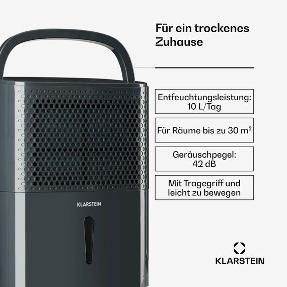 Klarstein Luftentfeuchter & Luftreiniger Elektrisch, 10 L Raumentfeuchter Klein für Wohnung Schlafzimmer Badezimmer Keller, Effizienter Bad/Raum Entfeuchter, Elektrischer & Kleiner Luftentfeuchter
