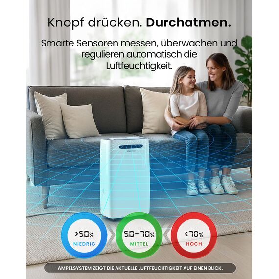 Pro Breeze Luftentfeuchter 20L in 24h Entfeuchtungsleistung - Raumgröße ca. 195m³ (~30 m²) - mit 4 Betriebsarten, Digitalanzeige, Ablaufschlauch, Wäschetrocknung, Timer - Gegen Feuchtigkeit, Schimmel