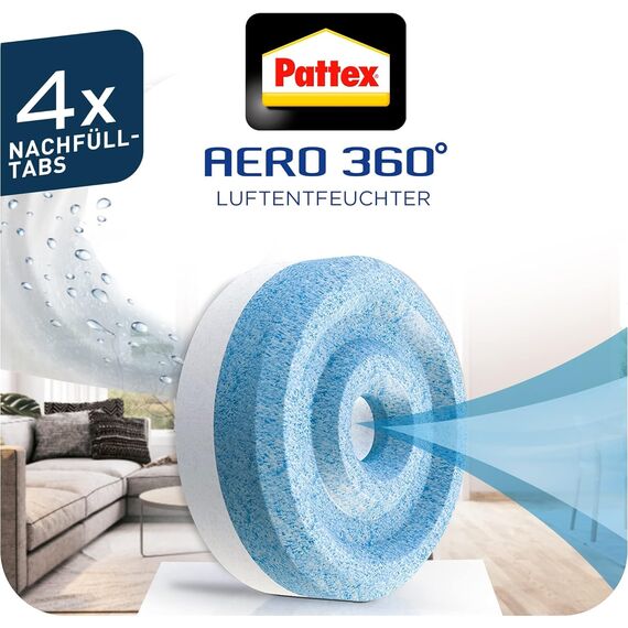 Pattex AERO 360° Neutral Tabs Nachfüllpack (4er-Pack), reduzieren Feuchtigkeit und schlechte Gerüche, Nachfülltabs für den Luftentfeuchter AERO 360°