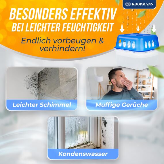 Koopmann 4X Ultra Fresh Luftentfeuchter Feuchtigkeits-Stopper mit Nachfüll-Beutel Granulat, Blau,weiß
