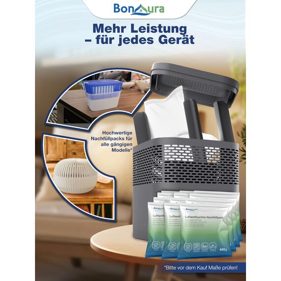 BonAura® Luftentfeuchter Nachfüllpack 12x 450g - Sparset Luftentfeuchter Granulat - 12er Set Entfeuchter Granulat - Schimmel- und Geruchsschutz