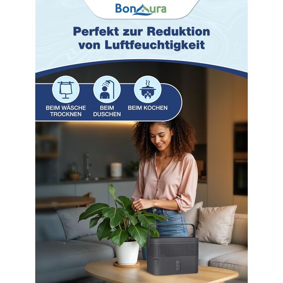 BonAura® Luftentfeuchter ohne Strom - Raumentfeuchter für Keller, Bad uvm. - 980g Luftenfeuchter Nachfüllpack inklusive - Entfeuchter und Luftentfeuchter Granulat im Set - Schutz vor Schimmel