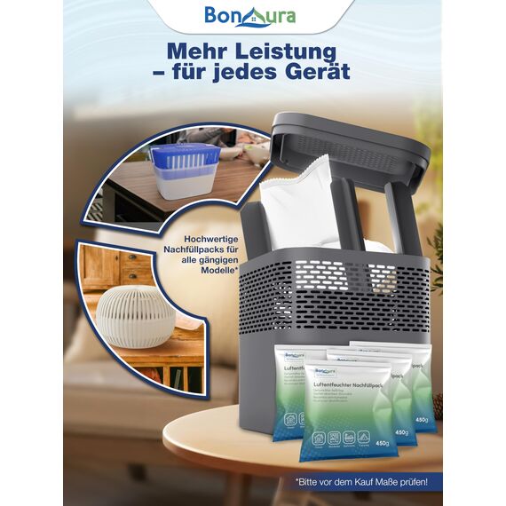 BonAura® Luftentfeuchter Nachfüllpack 4x 450g - Sparset Luftentfeuchter Granulat - 4er Set Entfeuchter Granulat - Schimmel- und Geruchsschutz