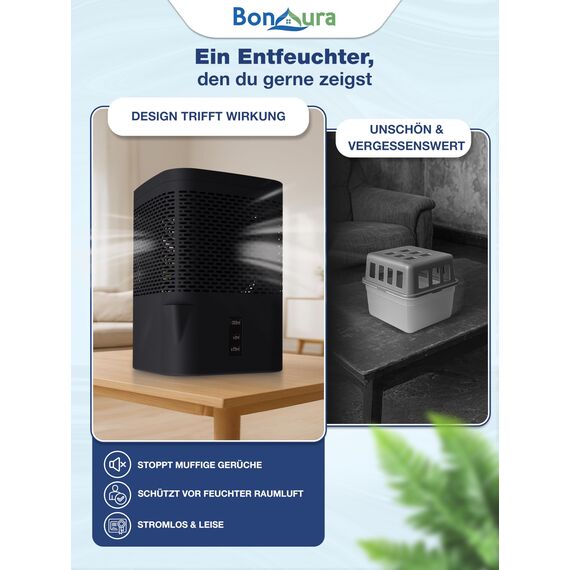 BonAura® Luftentfeuchter ohne Strom - Raumentfeuchter für Keller, Bad uvm. - 680g Luftenfeuchter Nachfüllpack inklusive - Entfeuchter und Luftentfeuchter Granulat im Set - Schutz vor Schimmel