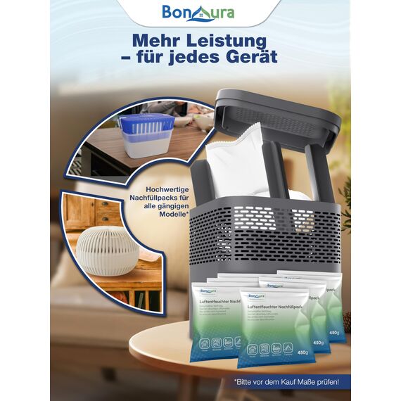 BonAura® Luftentfeuchter Nachfüllpack 6x 450g - Sparset Luftentfeuchter Granulat - 6er Set Entfeuchter Granulat - Schimmel- und Geruchsschutz