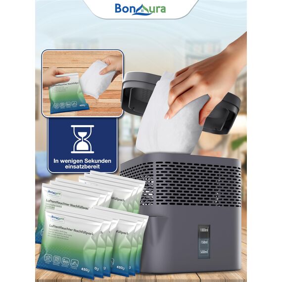 BonAura® Luftentfeuchter Nachfüllpack 12x 450g - Sparset Luftentfeuchter Granulat - 12er Set Entfeuchter Granulat - Schimmel- und Geruchsschutz