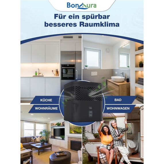 BonAura® Luftentfeuchter ohne Strom - Raumentfeuchter für Keller, Bad uvm. - 450g Luftenfeuchter Nachfüllpack inklusive - Entfeuchter und Luftentfeuchter Granulat im Set - Schutz vor Schimmel