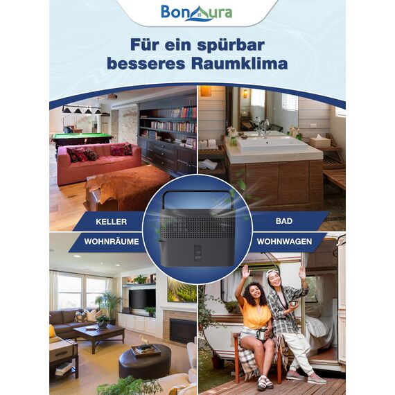 BonAura® Luftentfeuchter ohne Strom - Raumentfeuchter für Keller, Bad uvm. - 980g Luftenfeuchter Nachfüllpack inklusive - Entfeuchter und Luftentfeuchter Granulat im Set - Schutz vor Schimmel