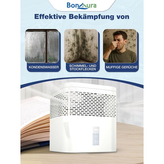 BonAura® Luftentfeuchter ohne Strom - Raumentfeuchter für Keller, Bad uvm. - 450g Luftenfeuchter Nachfüllpack inklusive - Entfeuchter und Luftentfeuchter Granulat im Set - Schutz vor Schimmel