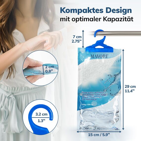 MAVORI 10er Set XL Luftentfeuchter zum Aufhängen I Luftentfeuchter Beutel I Entfeuchter Schrank und Feuchtigkeitsabsorber für Räume gegen Feuchtigkeit, Schimmel und Gerüche I bis zu 500ml je Beutel