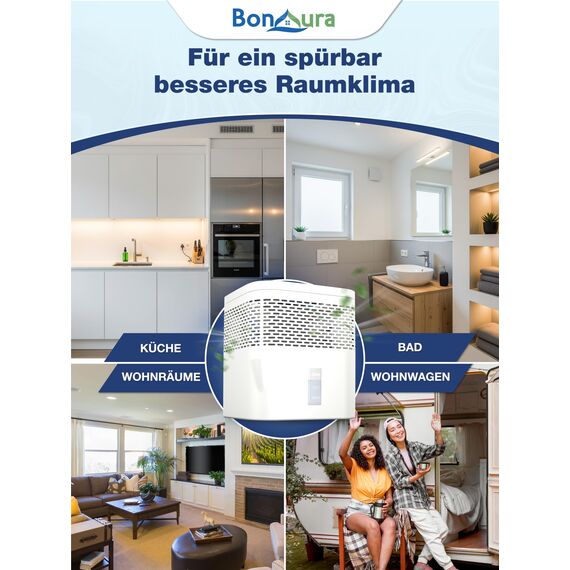 BonAura® Luftentfeuchter ohne Strom - Raumentfeuchter für Keller, Bad uvm. - 450g Luftenfeuchter Nachfüllpack inklusive - Entfeuchter und Luftentfeuchter Granulat im Set - Schutz vor Schimmel