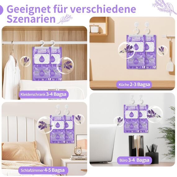 Boadw 10x230G Hänge Luftentfeuchter mit Duft, Kleiderschrank Feuchtigkeitsabsorber für Keller, Schlafzimmer, Waschräume, gegen Feuchtigkeit Anti-Schimmel Desodorierende Trockenmittel-Tasche –Lavendel