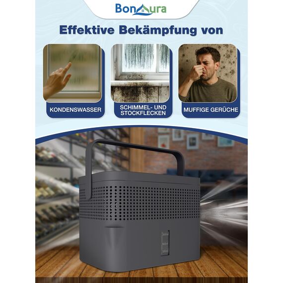 BonAura® Luftentfeuchter ohne Strom - Raumentfeuchter für Keller, Bad uvm. - 980g Luftenfeuchter Nachfüllpack inklusive - Entfeuchter und Luftentfeuchter Granulat im Set - Schutz vor Schimmel