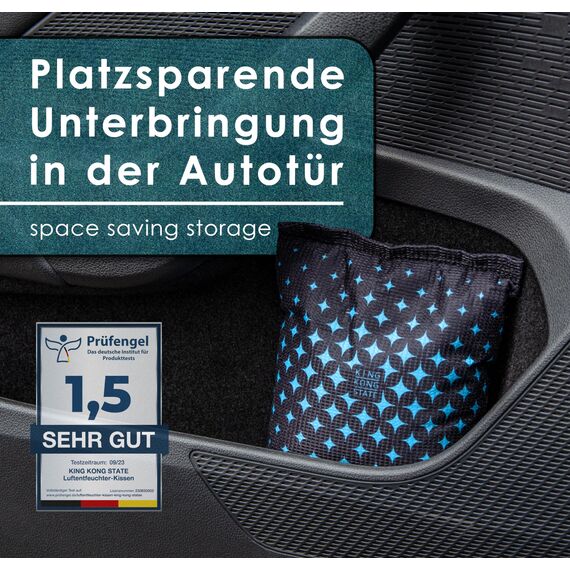 King Kong State Luftentfeuchter für Autos - 2x 500g Entfeuchter-Kissen für beschlagene Autoscheiben - mit wiederverwendbarer Antibeschlag-Füllung