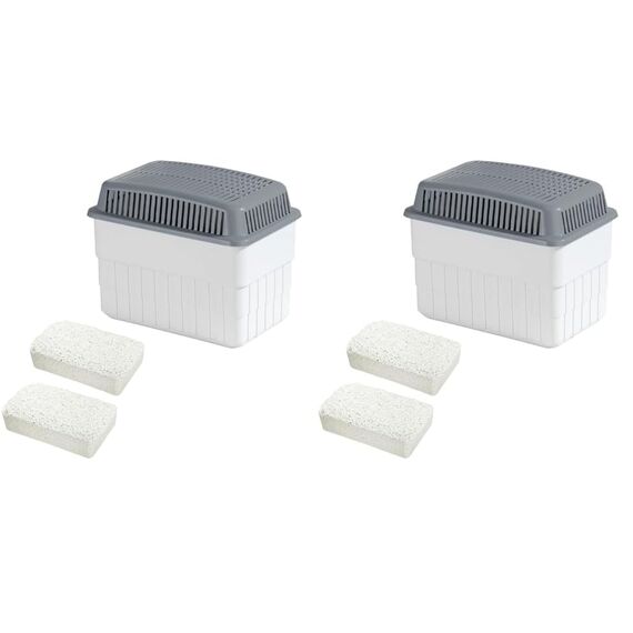 WENKO Feuchtigkeitskiller mit 2 x 1 kg Granulatblock, Raumentfeuchter, fasst bis zu 1,4 Liter Feuchtigkeit, laborgeprüft, nachfüllbar, reduziert Schimmel & Gerüche, 24 x 16 x 15 cm, Weiß/Grau