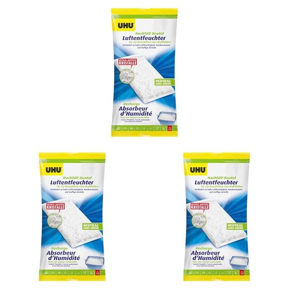 UHU Luftentfeuchter Nachfüll-Beutel 1000g (Packung mit 3)