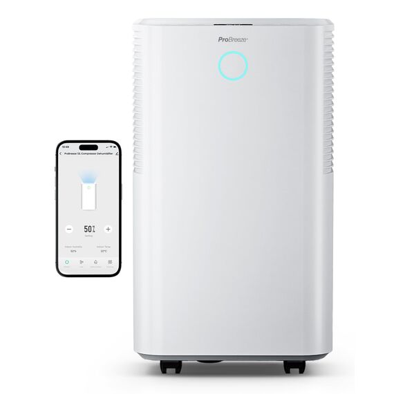Pro Breeze OmniDry Luftentfeuchter mit App & WLAN, 12L in 24h Entfeuchtungsleistung - Luftentfeuchter elektrisch mit Wäschemodus, Feuchtigkeitssensor, Timer - Gegen Schimmel - Entfeuchter für bis 25m²