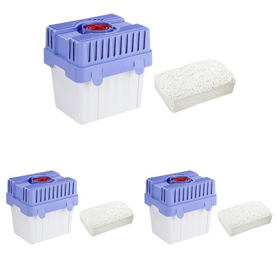 WENKO Feuchtigkeitskiller mit 5 kg Granulatblock, Raumentfeuchter, fasst bis zu 8 l Feuchtigkeit, laborgeprüft, nachfüllbar, reduziert Schimmel & Gerüche, 29 x 29 x 24 cm, Grau/Blau (Packung mit 3)