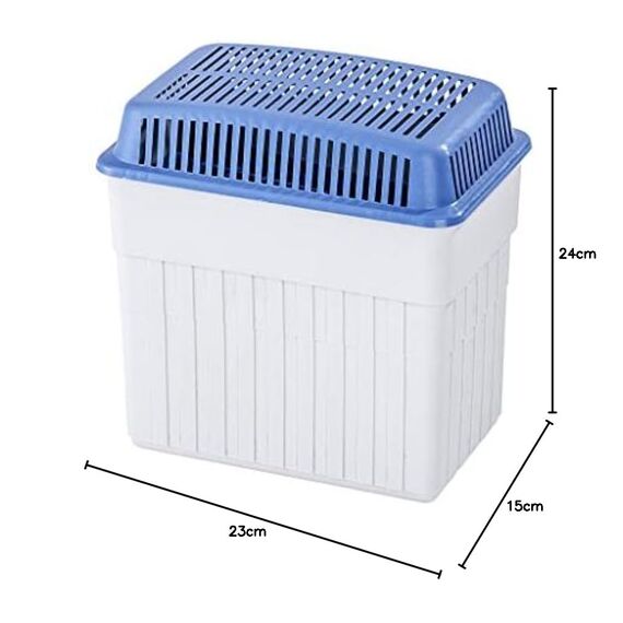 WENKO Feuchtigkeitskiller mit 2 kg Granulatblock, Raumentfeuchter, fasst bis zu 2,8 l Feuchtigkeit, laborgeprüft, nachfüllbar, reduziert Schimmel & Gerüche, 23 x 24 x 15,5 cm, Grau/Blau