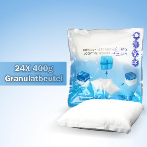 24x Luftentfeuchter Granulat 400g Nachfüllpack universal Feuchtigkeits-Stopper Beutel (24x Nachfüllpack 400g)