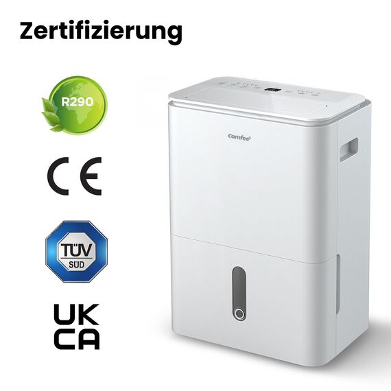 COMFEE' Luftentfeuchter Easy Dry 20L/Tag, 4 Modi, Luftbefeuchter angeschlossen, 3 L Tank, Wäschetrockner, Swing-Funktion, für Räume von 40㎡/100 m³, Weiß